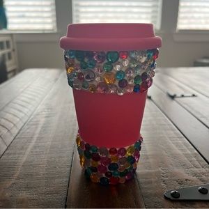 Embellished Rhinestone Coffee Mug Pink Multi-Colored Sparkle Glam